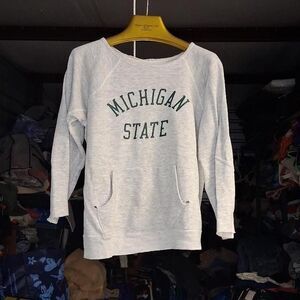 Vtg 80s Champion Michigan State University Cropped Pullover Sweatshirt Sz Medium
